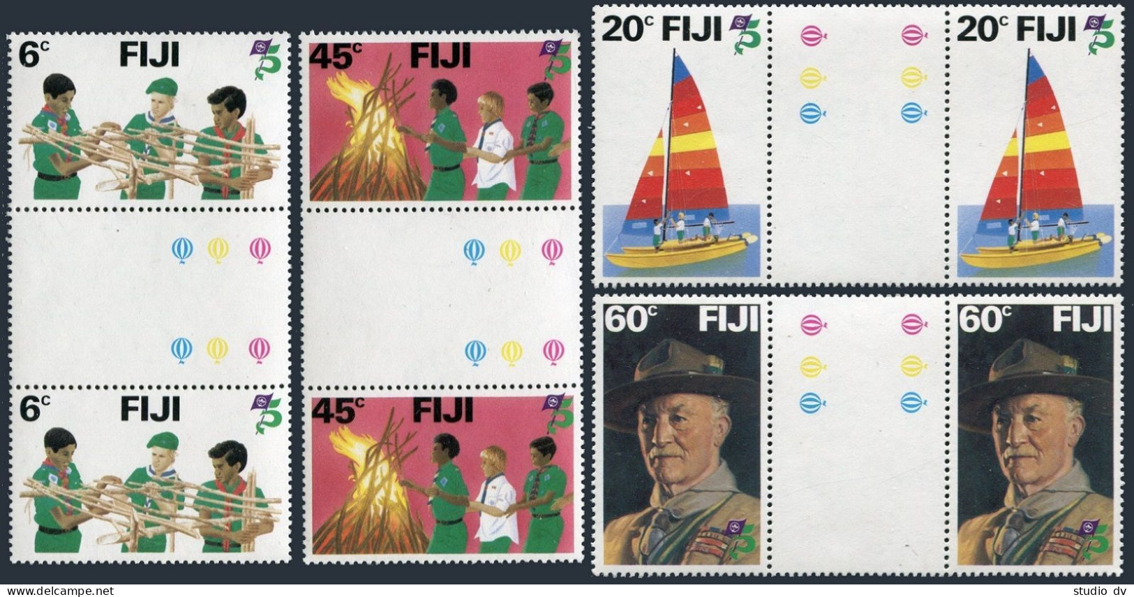 Fiji 458-461 Gutter, MNH. Mi 452-455. Scouting Year 1982. Baden-Powell, Campfire - Fidji (1970-...)