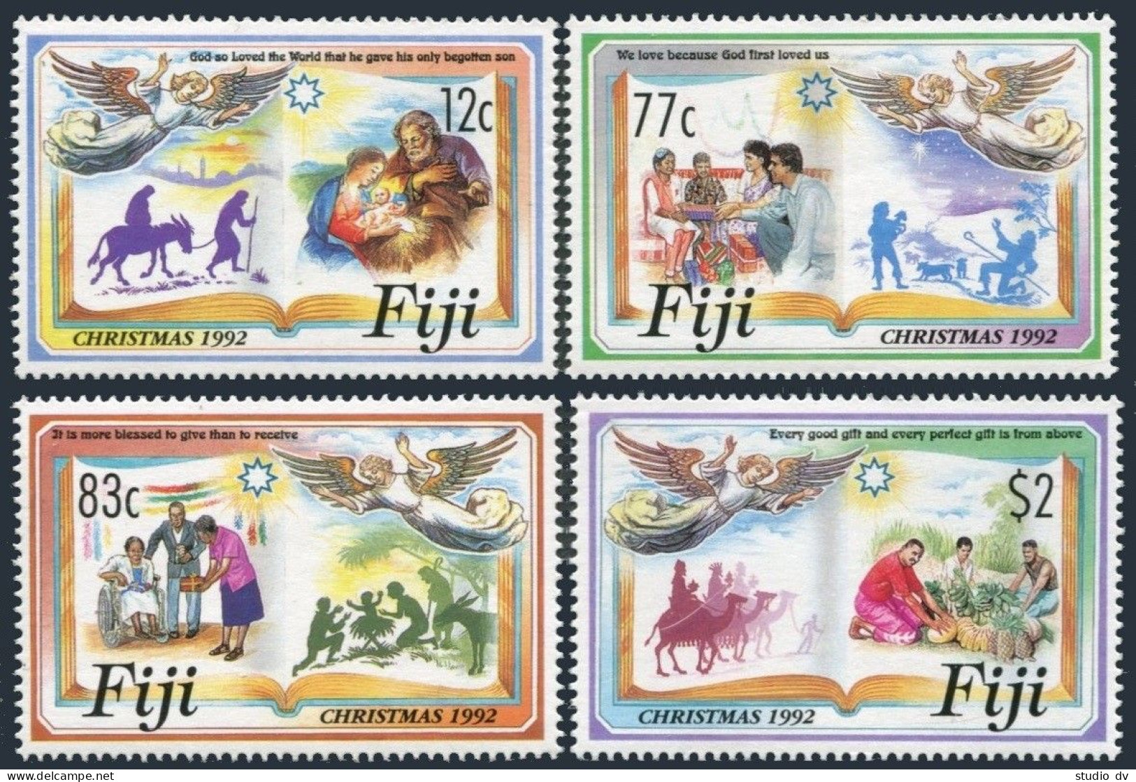 Fiji 676-679, MNH. Michel 669-672. Christmas 1992. Bible Interpretations.Donkey, - Fidji (1970-...)