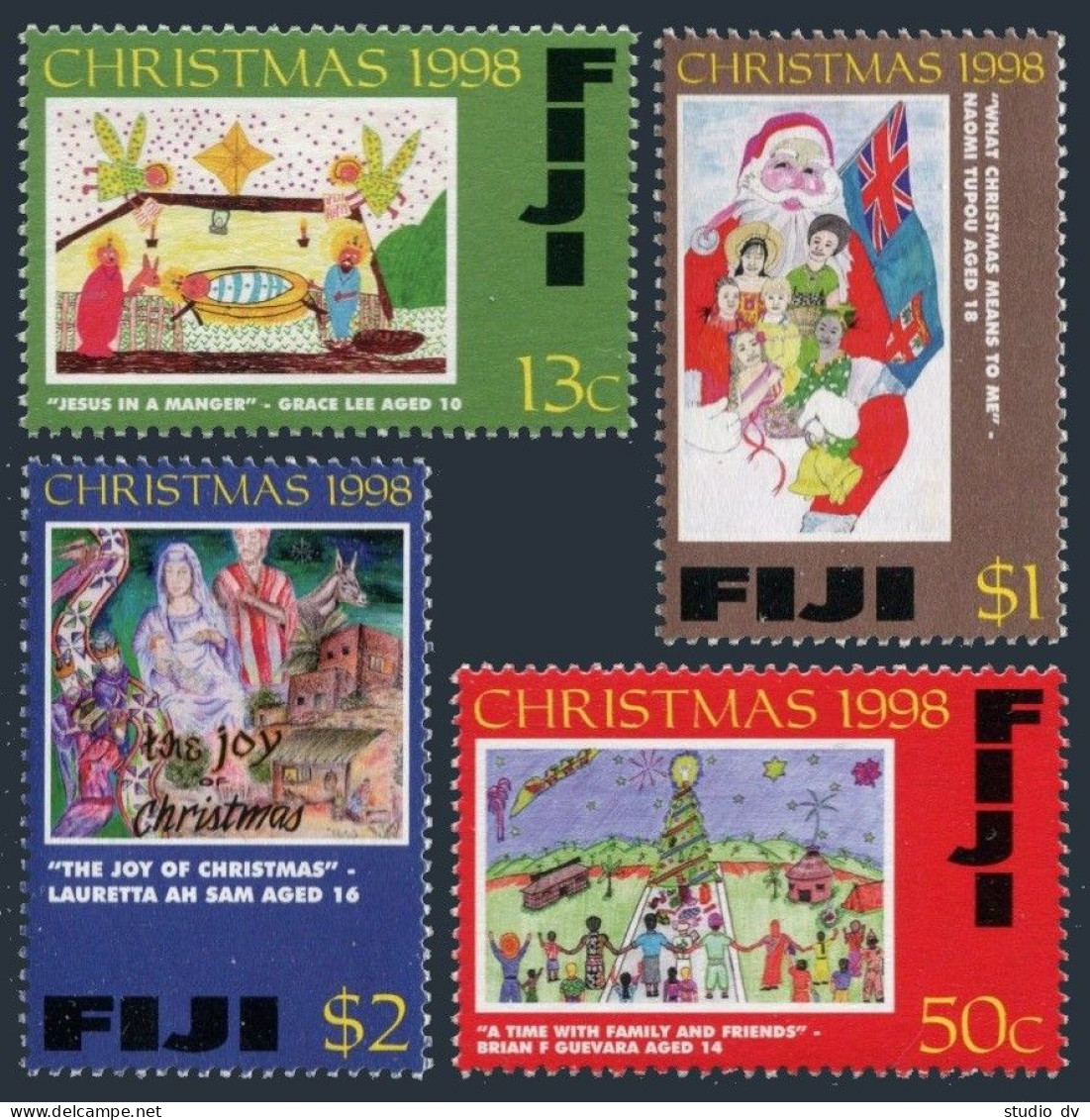 Fiji 835-838,MNH.Michel 865-868. Christmas 1998.Children Drawings. - Fidji (1970-...)