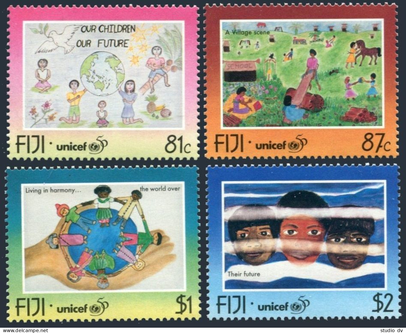 Fiji 772-775,MNH.Michel 781-784. UNICEF,50th Ann.1996.Children Drawings. - Fidji (1970-...)