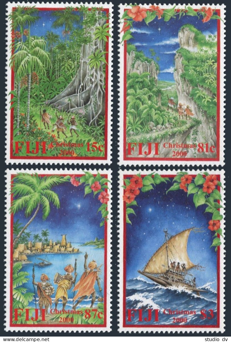 Fiji 903-906,MNH.Michel 952-955. Christmas 2000.Jungle,Cliffside Trail,Village, - Fiji (1970-...)