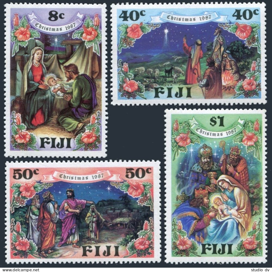 Fiji 579-582, MNH. Michel 573-576. Christmas 1987. Holy Family. - Fiji (1970-...)