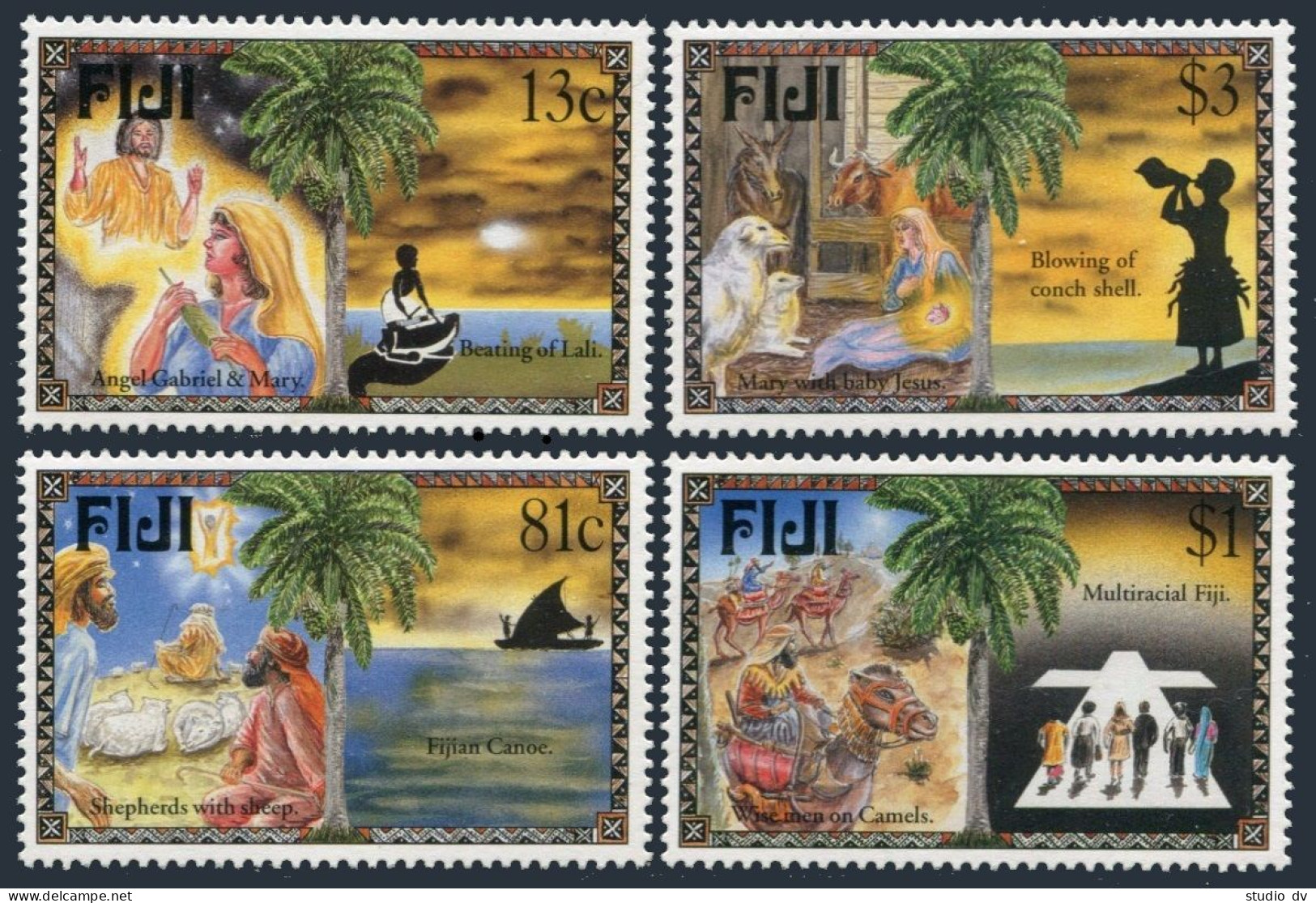 Fiji 782-785,MNH.Michel 791-794. Christmas 1996.Canoe,Sheep,Camel,Conch Shell. - Fiji (1970-...)