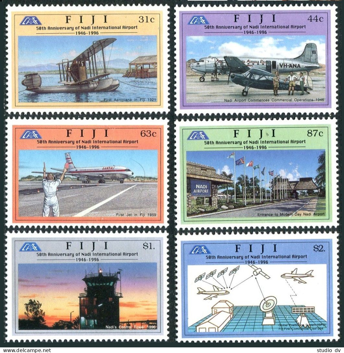 Fiji 776-781, MNH. Michel 785-790. Nadi Airport, 50th Ann. 1996. Airplane, Jet. - Fiji (1970-...)