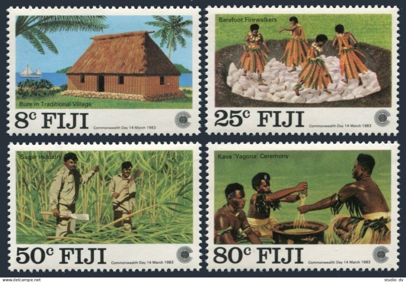 Fiji 485-488, MNH. Mi 479-482. Commonwealth Day 1983. Traditional Village, Sugar - Fiji (1970-...)