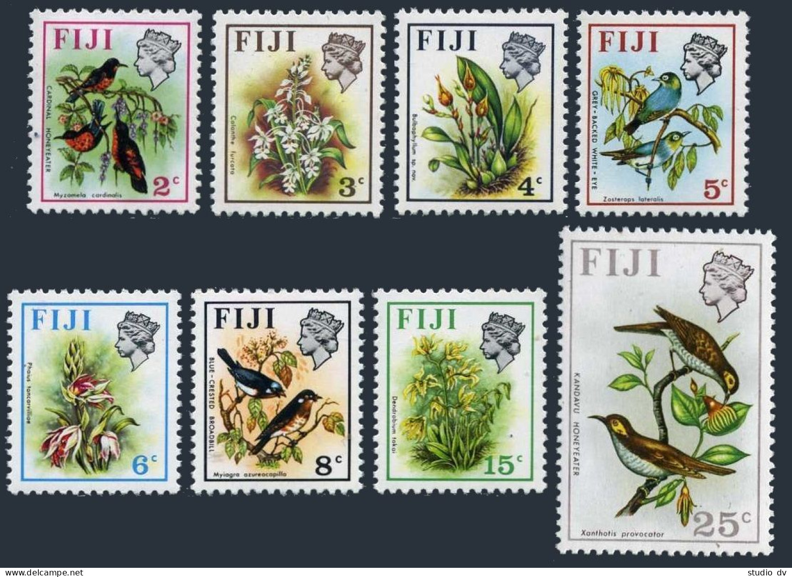 Fiji 306c-313a, 315a, 8 Stamps Wmk 314 Sideways, MNH. Birds 1973. - Fiji (1970-...)