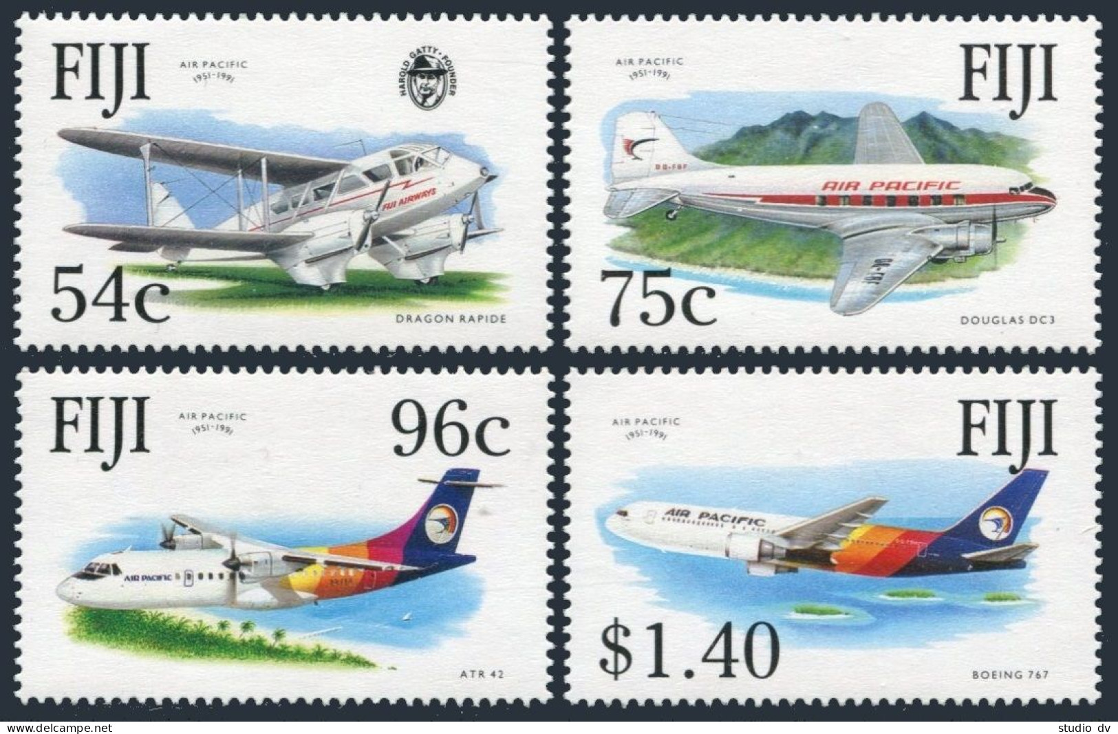 Fiji 653-656, MNH. Michel 648-651. Air Pacific, 40th Ann. 1991. Airplanes. - Fiji (1970-...)