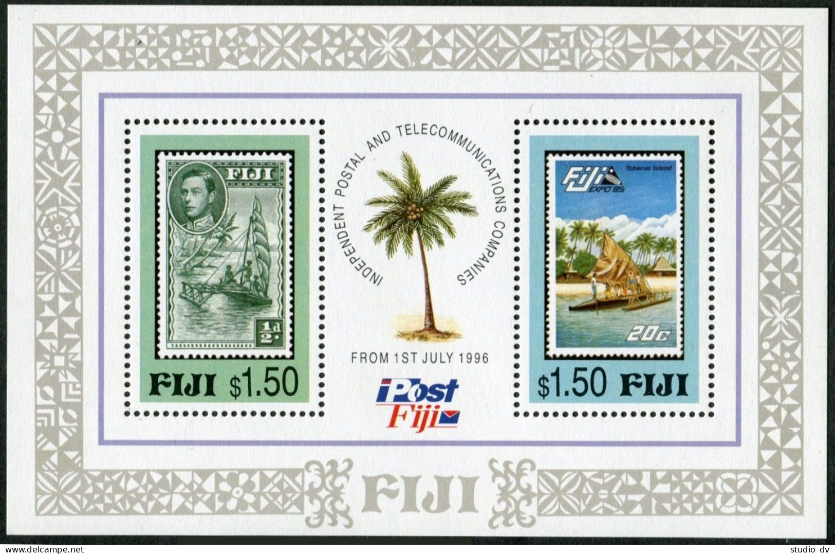 Fiji 767-770,771,MNH.Michel 775-778,Bl.19. Post,Telecommunications,1996.Canoes. - Fiji (1970-...)