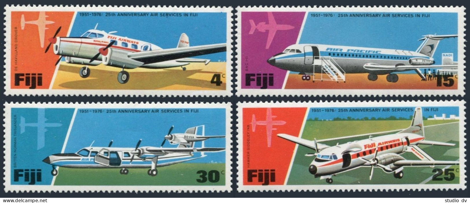 Fiji 367-370, MNH. Michel 354-357. Fiji Air Service, 25th Ann. 1976. Planes. - Fidji (1970-...)