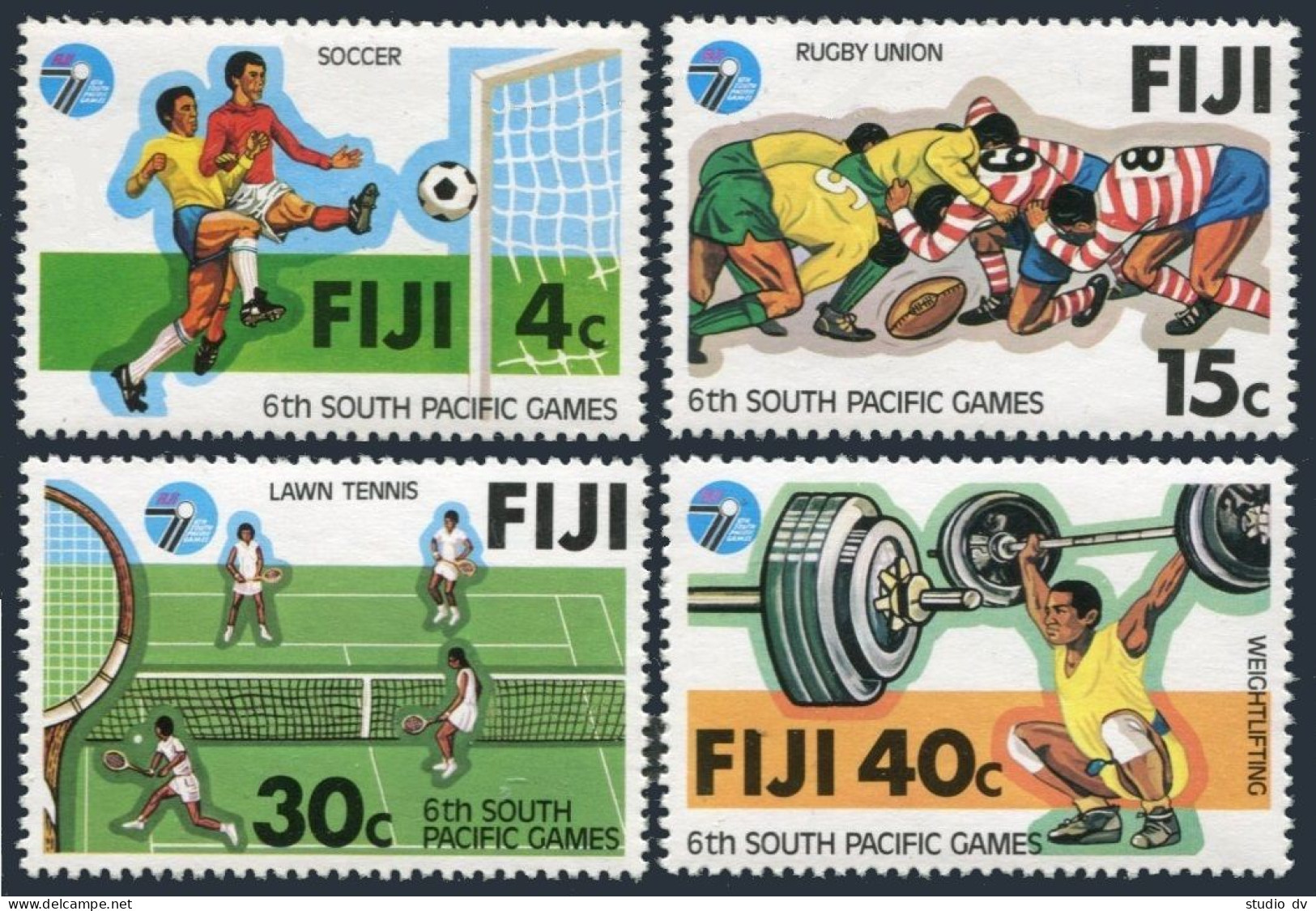 Fiji 405-408, MNH. Mi 395-398. Pacific Games 1979. Soccer,Rugby,Tennis,W-lifting - Fidji (1970-...)