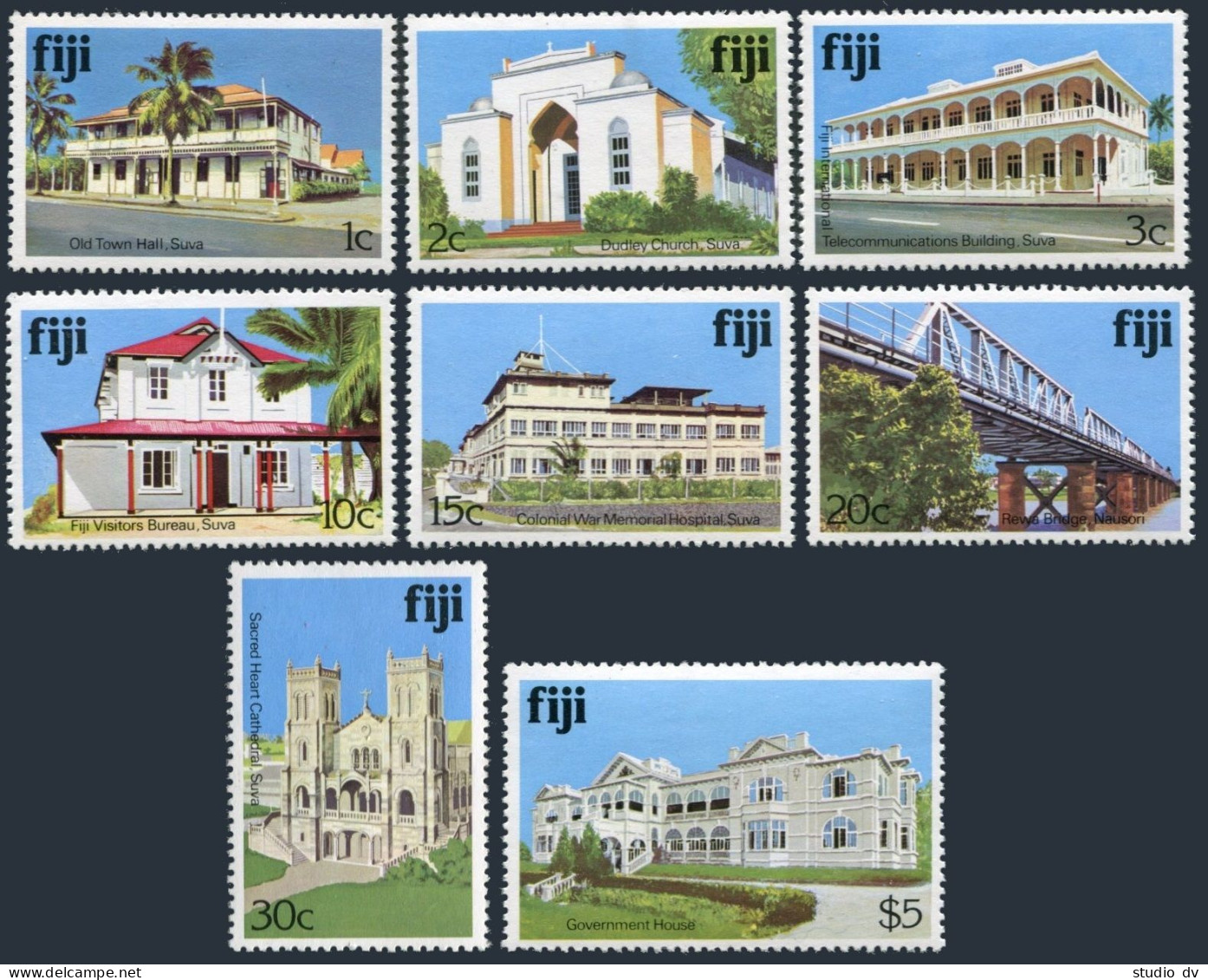 Fiji 409/425 Set Of 8 Stamps Issued 11.11.1979, MNH. Famous Houses Of Fiji. - Fiji (1970-...)