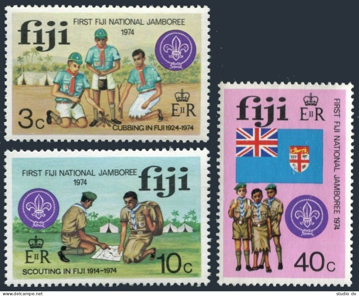 Fiji 351-353, MNH. Michel 324-326. National Boy Scout Jamboree 1974. Flag. - Fidji (1970-...)