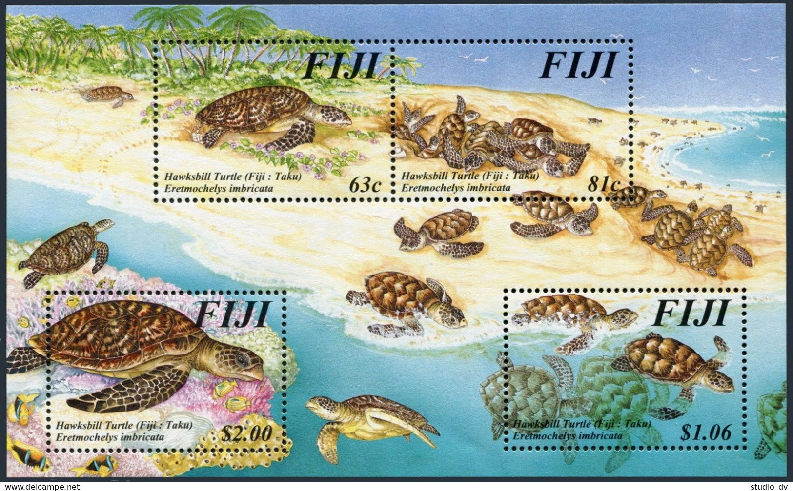 Fiji 792 Ad Sheet,MNH.Michel 804-807 Bl.22. Hawksbill Turtle 1997. - Fidji (1970-...)