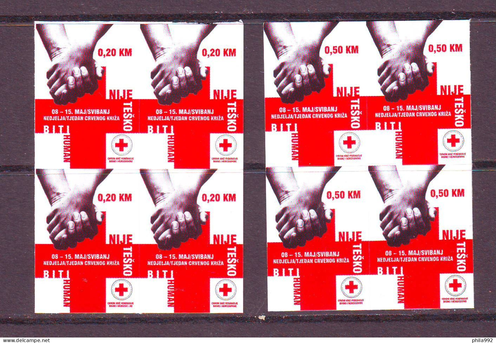 Bosnia:BiH 2010  Charity Stamp Red Cross   Mi.No.23+0.50 Self Adhesive Block Of 4 MNH - Bosnia Erzegovina