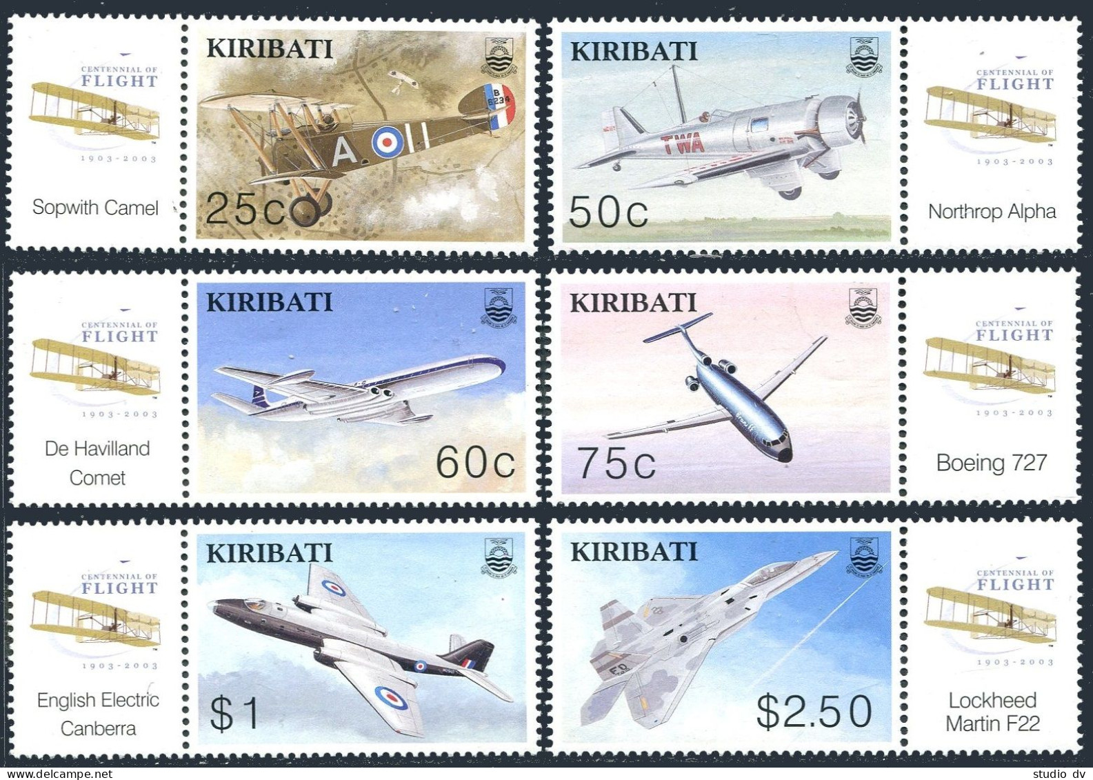 Kiribati 828-833, MNH. Powered Flight, Centenary, 2003. Aircraft. - Kiribati (1979-...)