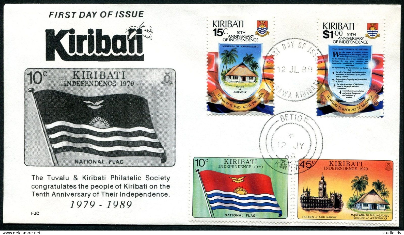 Kiribati 515-516, 1-2, FDC. Michel 521-522., 1-2. Independence, 10th Ann. 1989. - Kiribati (1979-...)