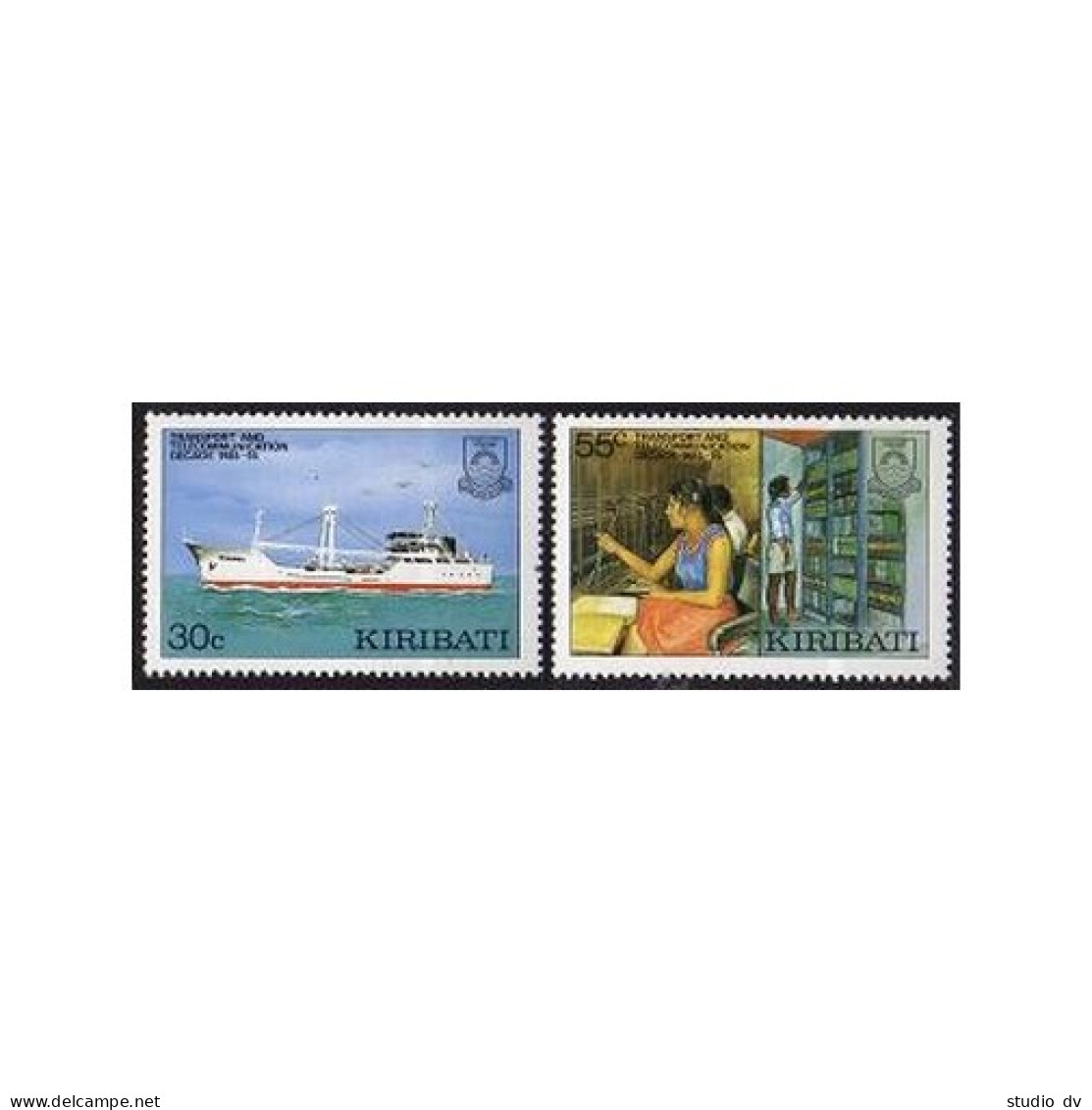 Kiribati 485-486, MNH. Mi 487-488. Transport, Telecommunications, 1987. Ship, - Kiribati (1979-...)