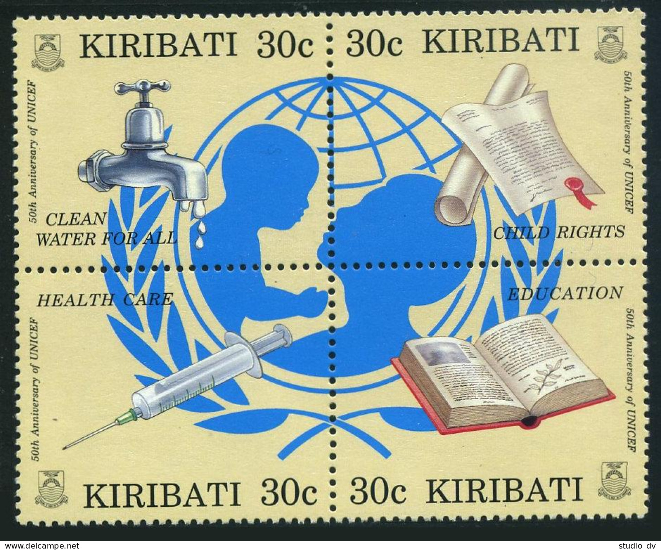 Kiribati 679 Ad Block, MNH. Mi 732-735. UNICEF,50th Ann. 1996. Children's Rights - Kiribati (1979-...)