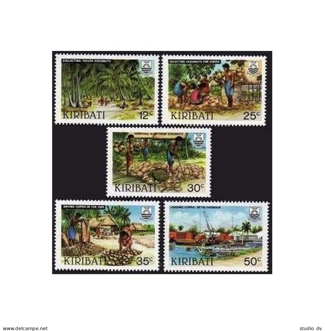 Kiribati 426-430, MNH. Michel 425-429. Copra Industry,1983. Coconut Palms, Ship. - Kiribati (1979-...)