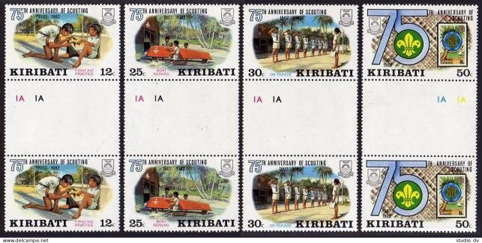 Kiribati 410-413 Gutter, MNH. Mi 408-411. Scouting Year 1982. Aid, Boat Repairs, - Kiribati (1979-...)
