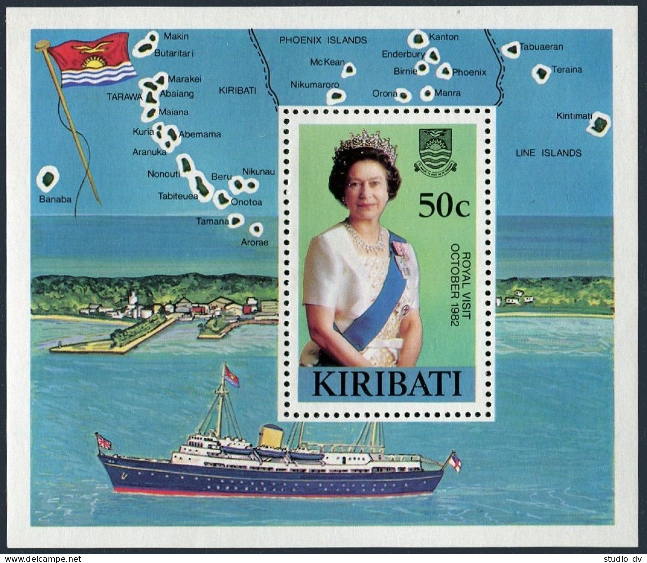 Kiribati 414-417, MNH. Mi 412-414,Bl.10. QE II & Prince Philip Visit, Map, Ship. - Kiribati (1979-...)