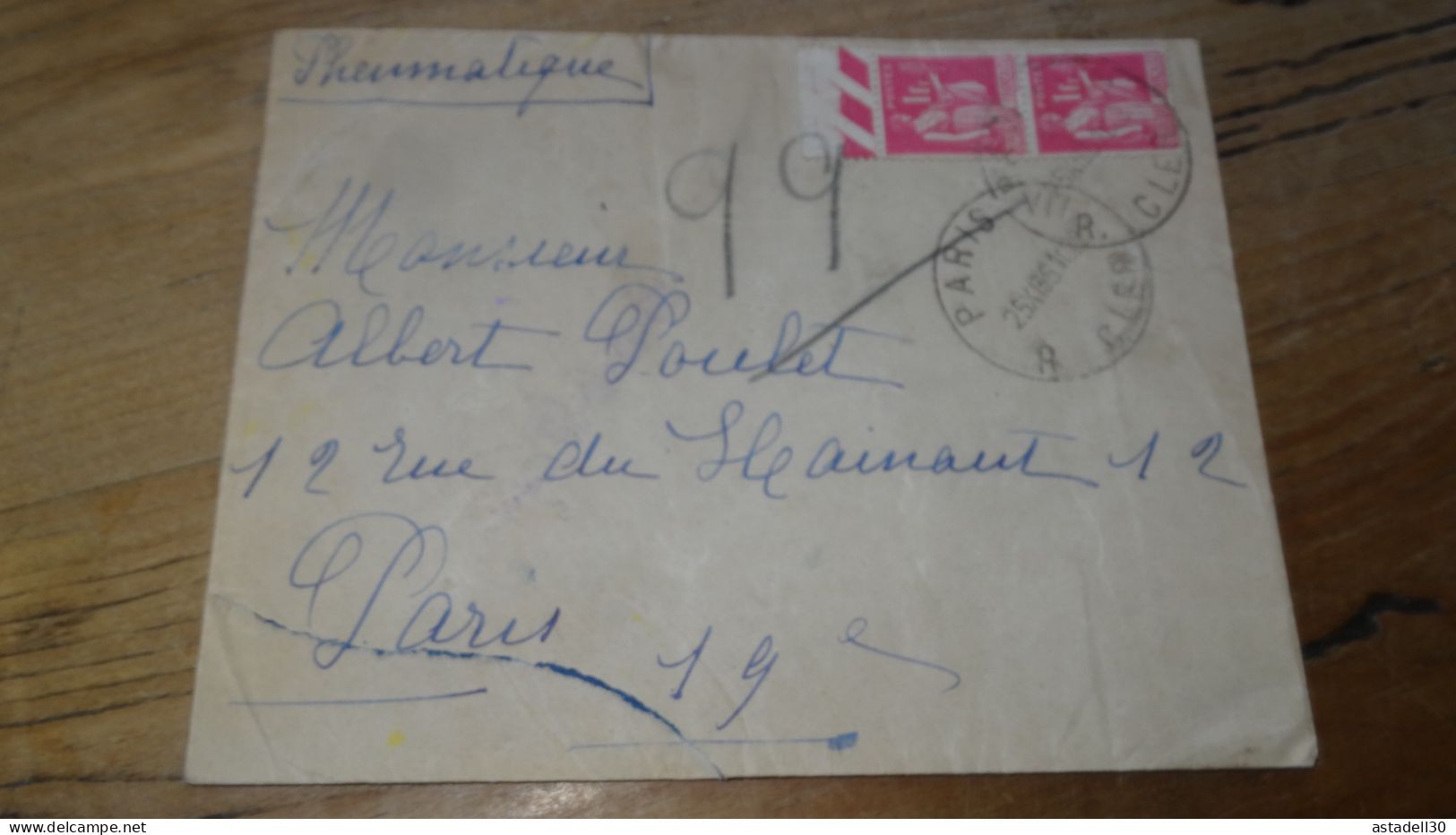 Enveloppe PNEUMATIQUE, Paris 1937 ............BOITE1.......... 519 - 1921-1960: Periodo Moderno