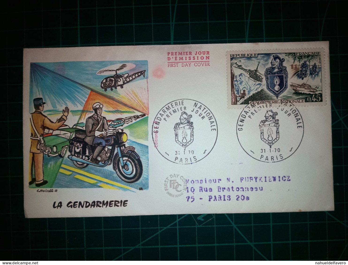 FRANCE, Enveloppe FDC Commémorative De "La Gendarmerie Nationale". Timbre-poste Spécial Et Cachet De La Poste Avec Armoi - 1970-1979