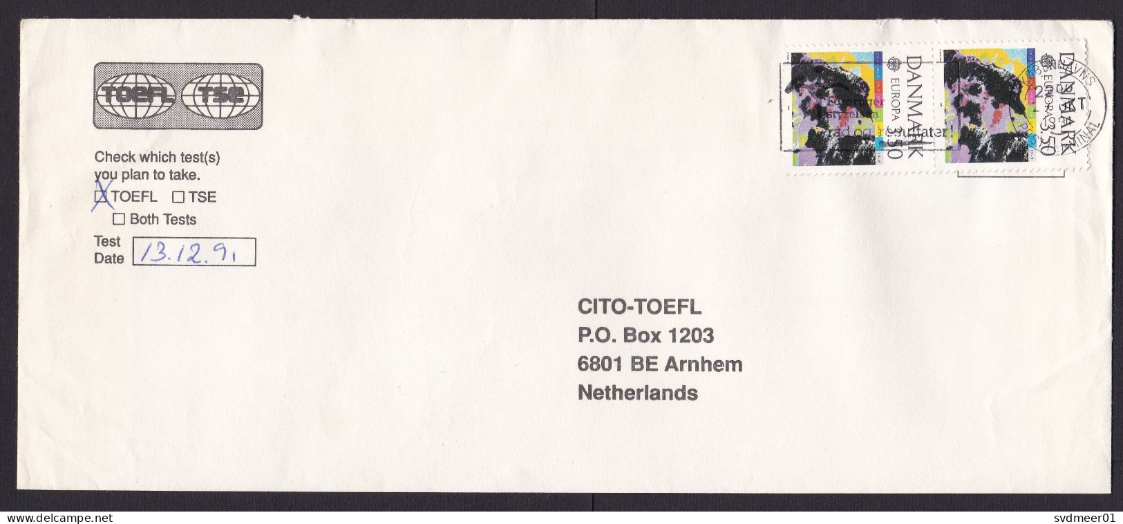 Denmark: Cover To Netherlands, 1991, 2 Stamps, Map, Europa, CEPT, Europe (minor Creases) - Brieven En Documenten