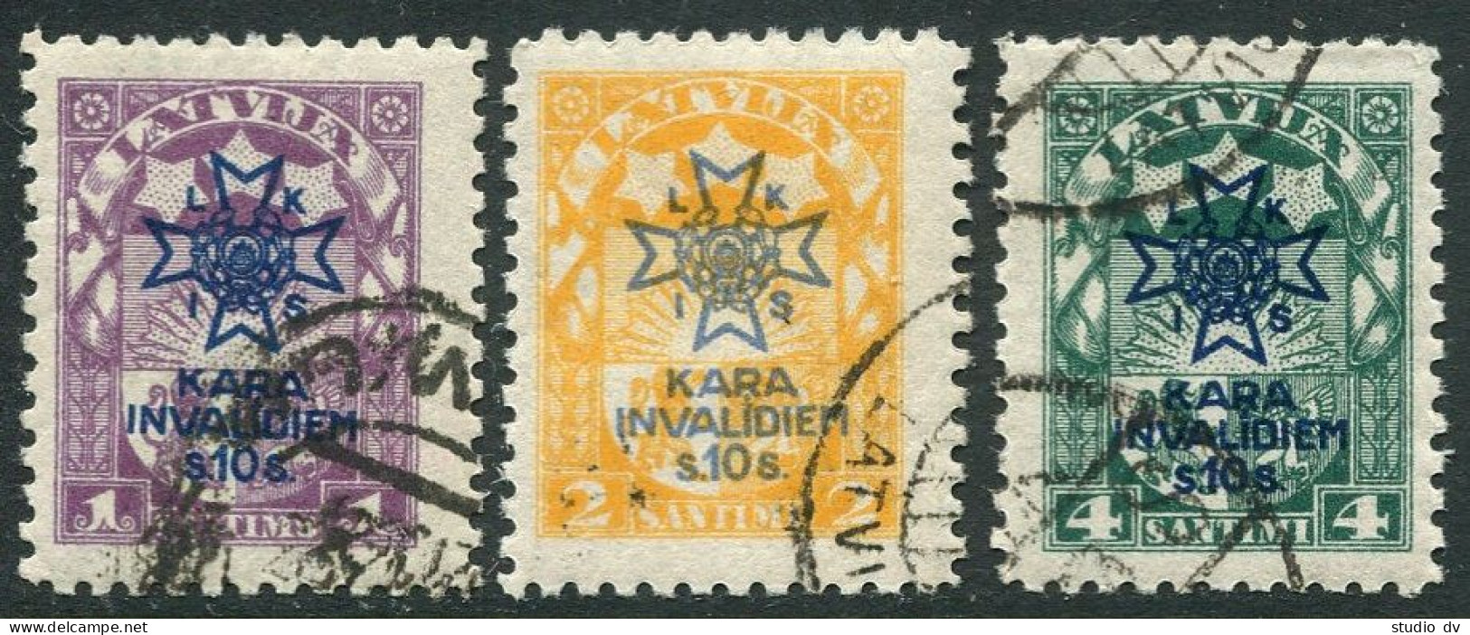 Latvia B21-B23, Used. Michel 100-102. Latvian War Invalids Society, 1923. - Letland