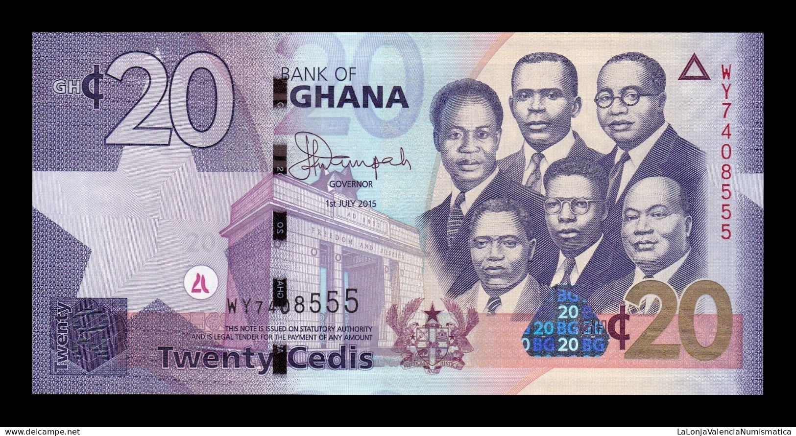 Ghana 20 Cedis 2015 Pick 40f Sc Unc - Ghana