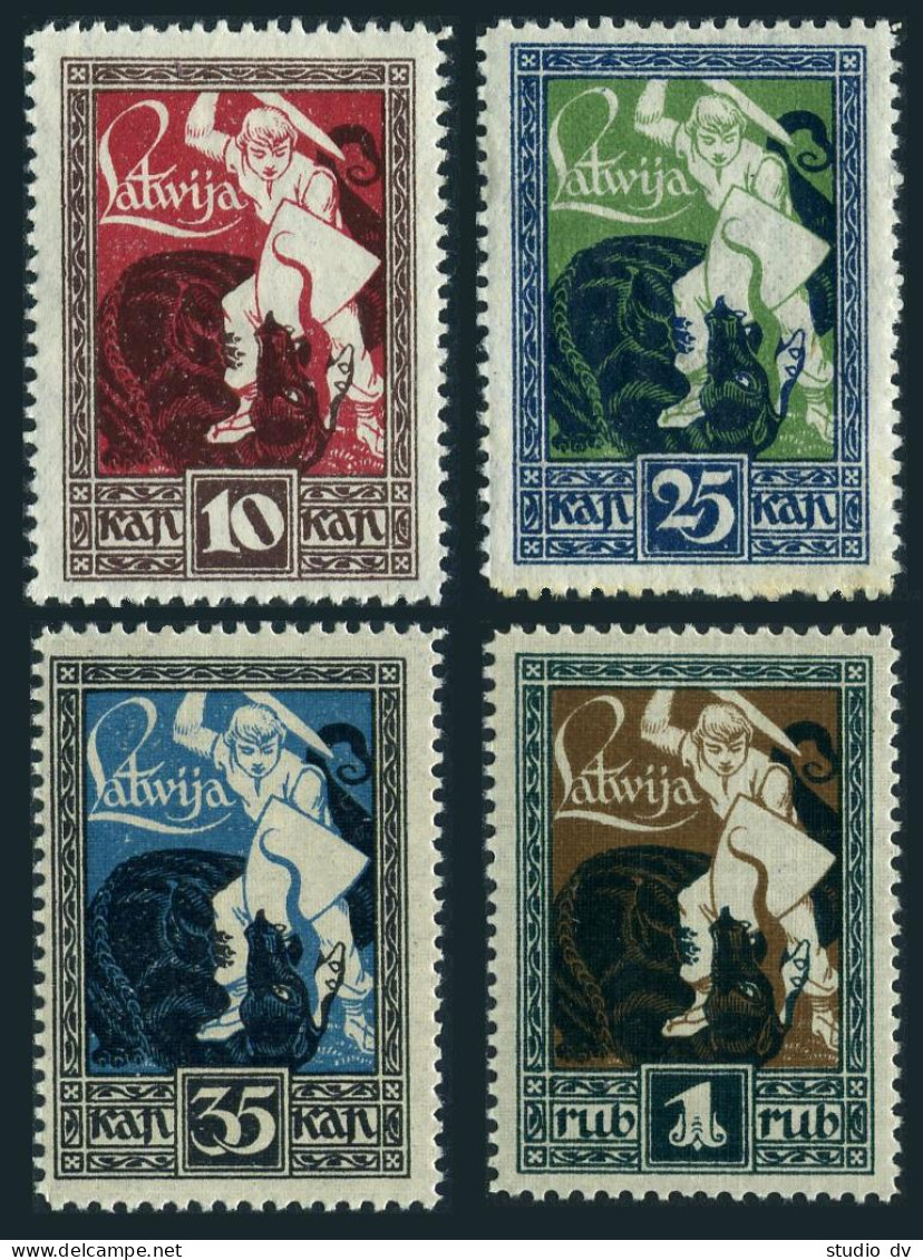 Latvia 64-67, Hinged. Michel 36-39. Warrior Slaying Dragon, 1919-1920. - Latvia