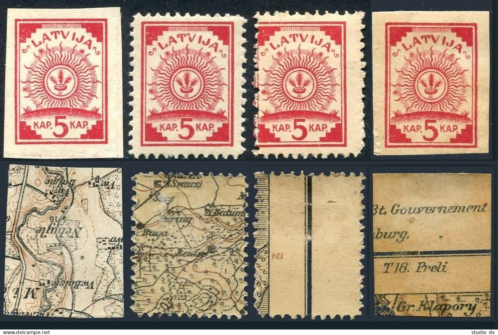 Latvia 1-2, Hinged. Michel 1-I/2-I. Arms, 1918. Back: German Map. - Letland