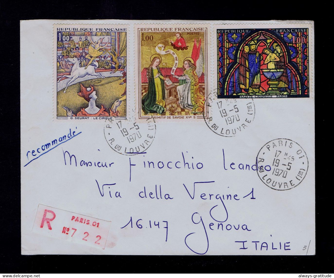Sp10553 FRANCE Arts Cirque Primitif De Savoie XV Courrier Mail Vitrales Sainte Chapelle PARIS Paintings Mailed Genova - Andere & Zonder Classificatie
