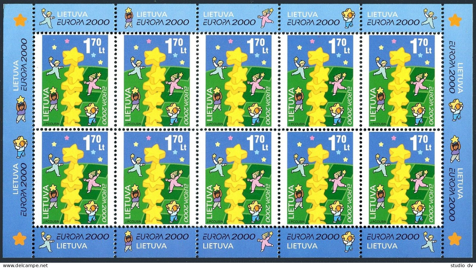Lithuania 668 Sheet, MNH. Michel 730 Klb. Europa CEPT-2000. Stars. - Lituanie