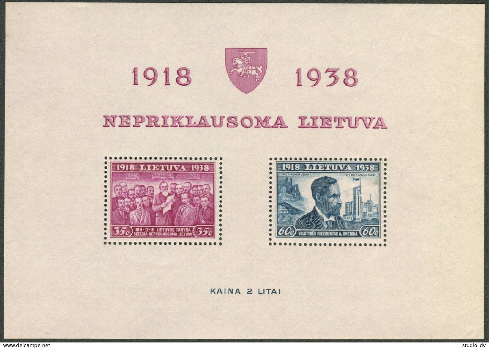 Lithuania 308-309a,MNH. Michel 427-428 Bl.1A. President Antanas Smetona,1939. - Lituanie