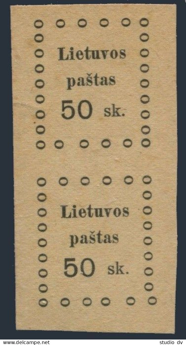 Lithuania 17 Imperf Pair,mint Sea Scan.Michel 17B. Second Kaunas Issue,1919. - Litauen