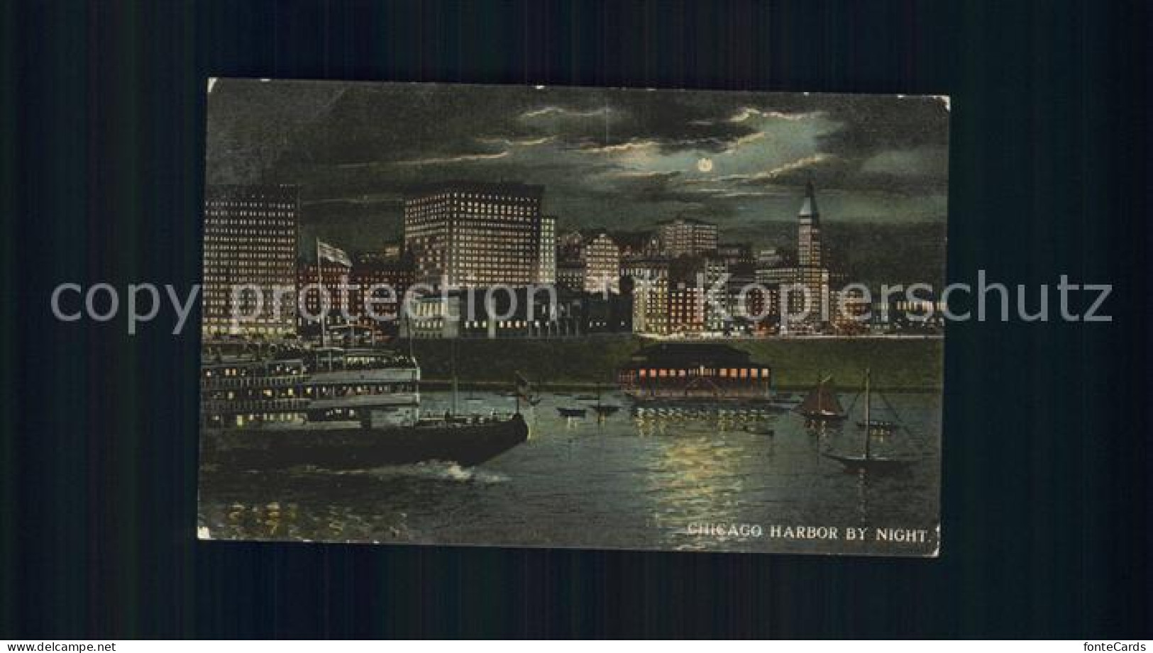 72081899 Chicago_Illinois Harbor By Night Moonlight - Andere & Zonder Classificatie