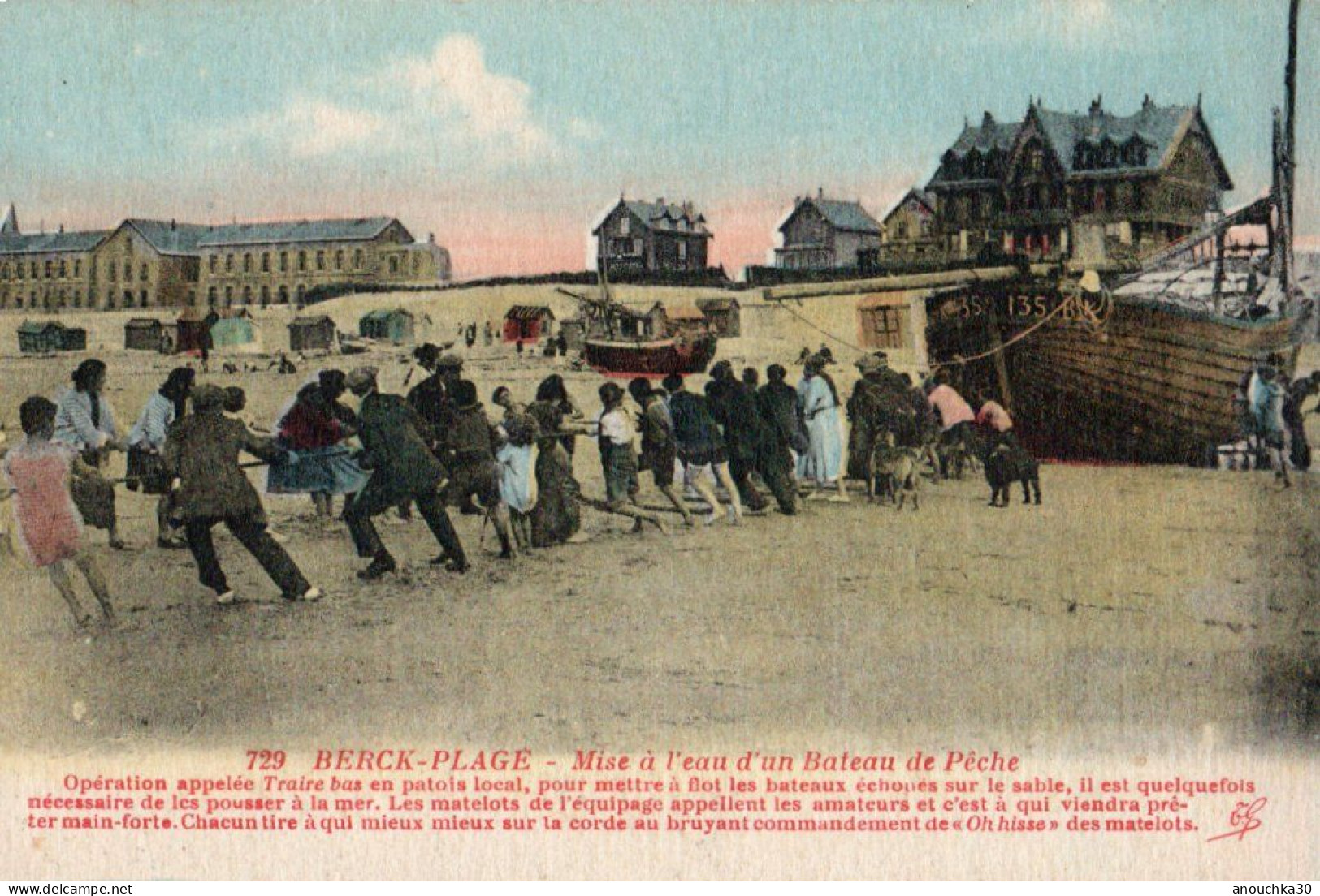 62 CPA  BERCK PLAGE MISE A L'EAU D'UN BATEAU DE PECHE - Berck