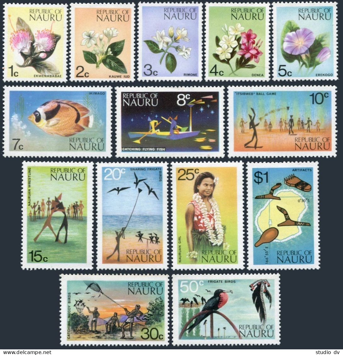 Nauru 91-104, MNH. 1973. Mi 88-101. Flowers, Birds, Fish, Sport, Map, Artifacts, - Nauru