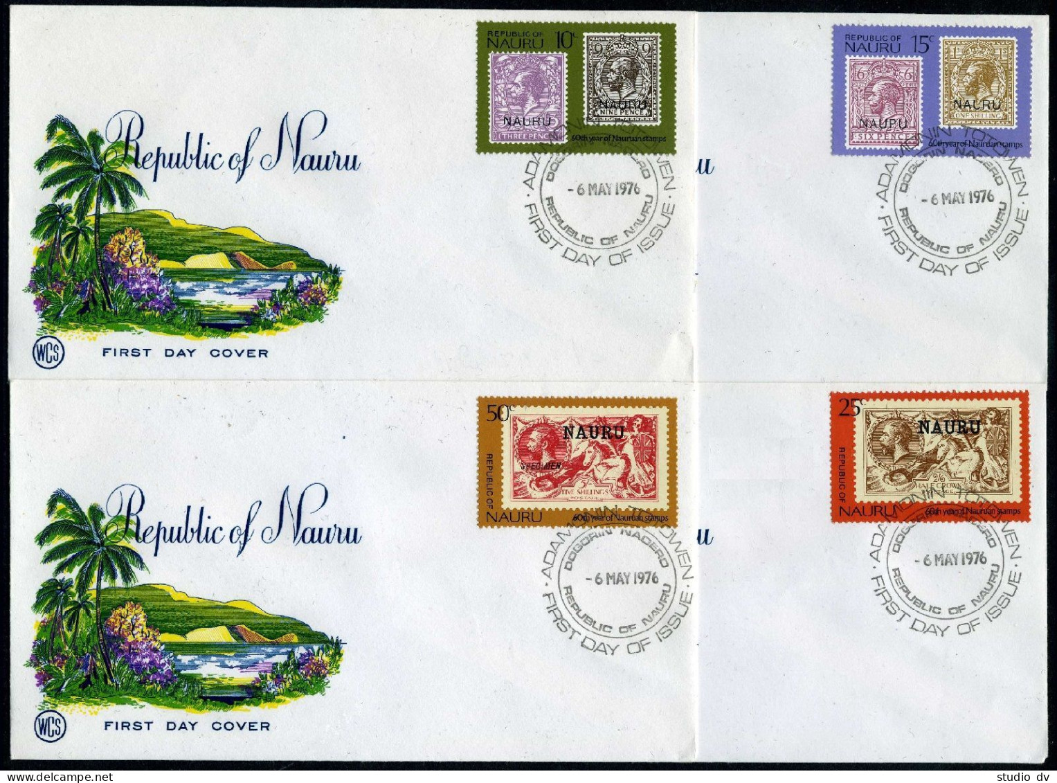 Nauru 138-141 4 FDC,MNH.Mi 135-138. Nauru's 1st Postage Stamps,60th Ann.1976. - Nauru