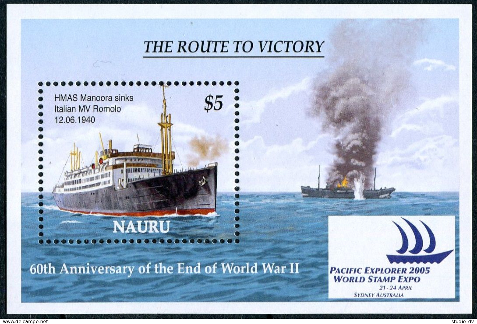 Nauru 530 Aj,531 Sheets, MNH. End Of WW II,60th Ann.2005. Naval Ships, Aircraft. - Nauru