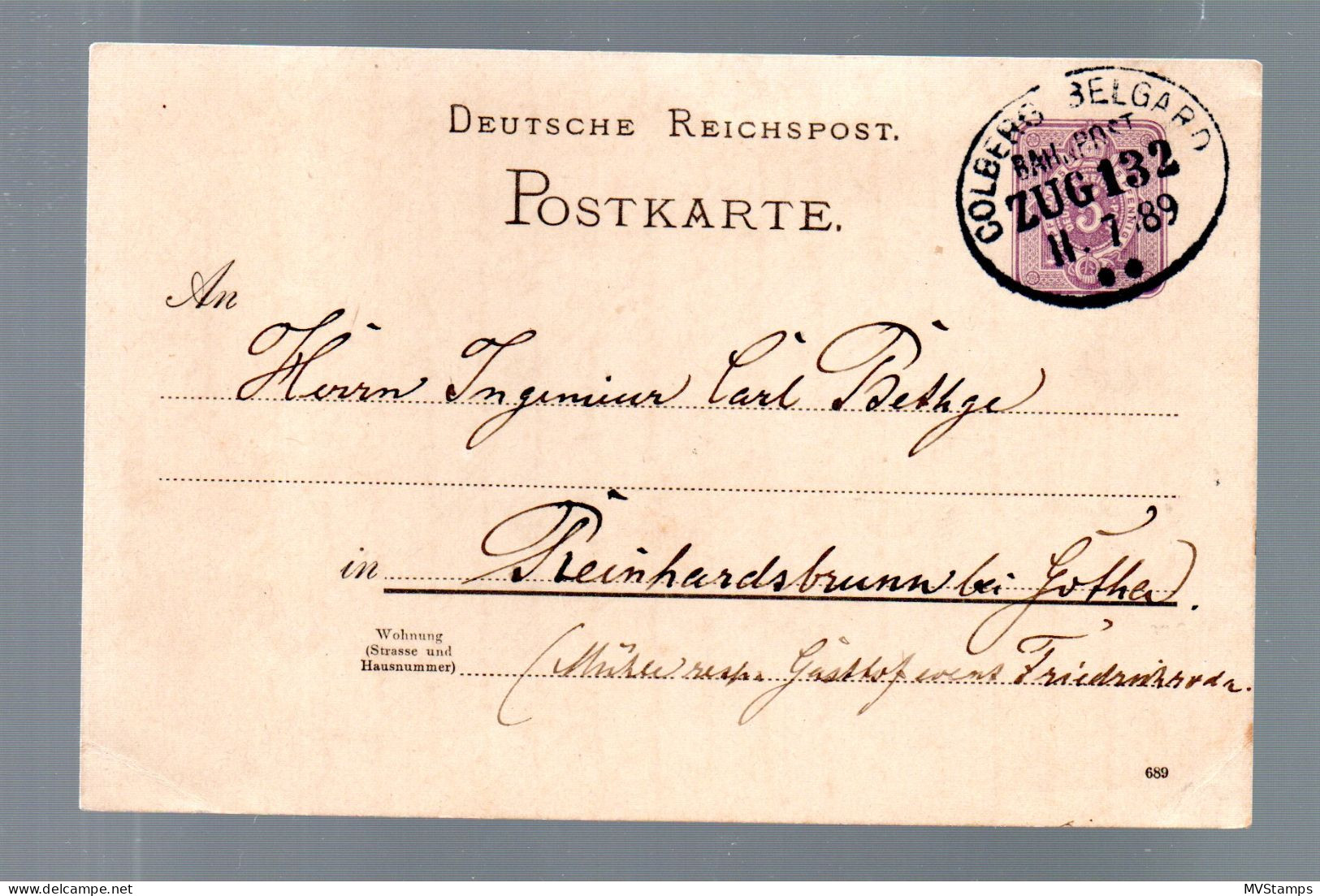 DR 1889 Postkarte Luxus Gebraucht Bahnpost "Colberg- Belgard" - Lettres & Documents