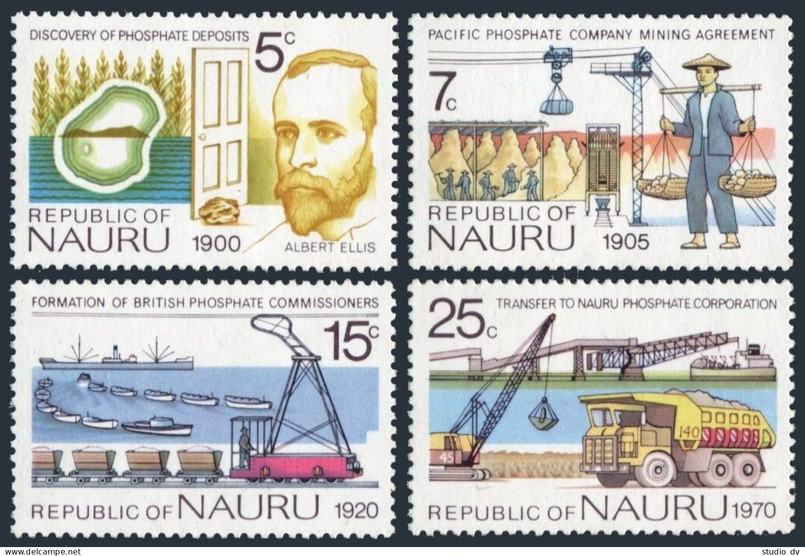 Nauru 120-123, MNH. Mi 117-120. Phosphate Industry,1975. Albert Ellis,Ships,map - Nauru