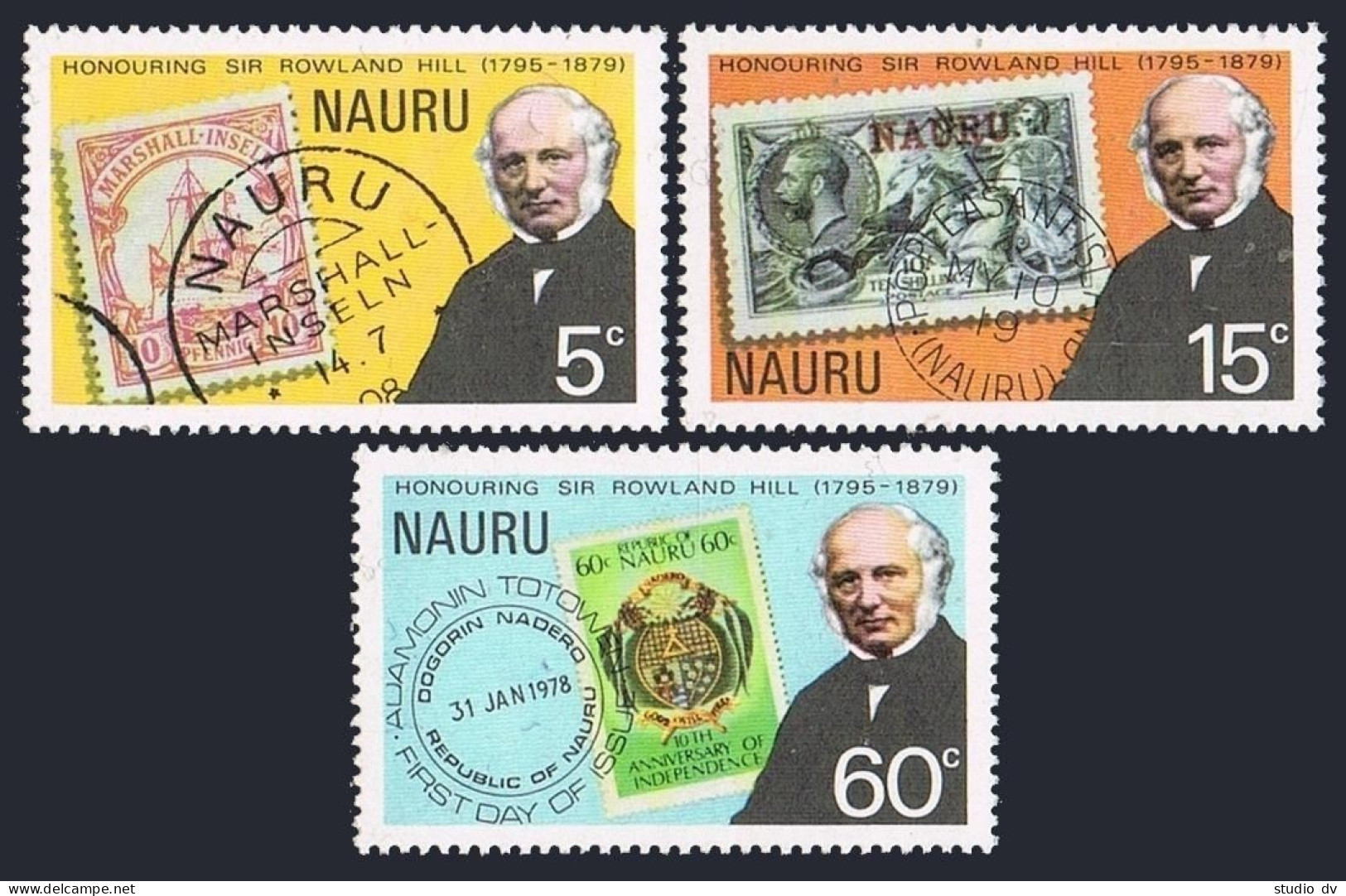 Nauru 195-197,197a Sheet,MNH.Michel 192-194,Bl.2. Sir Rowland Hill,1979. - Nauru