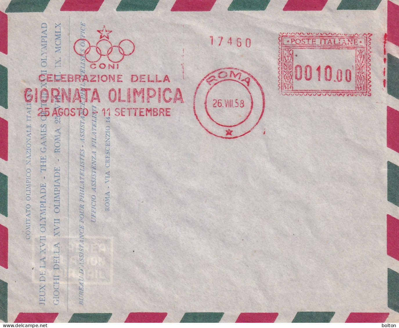 1958  Affrancatura Meccanica Rossa EMA Celebrazione Della Giornata Olimpica - Summer 1960: Rome