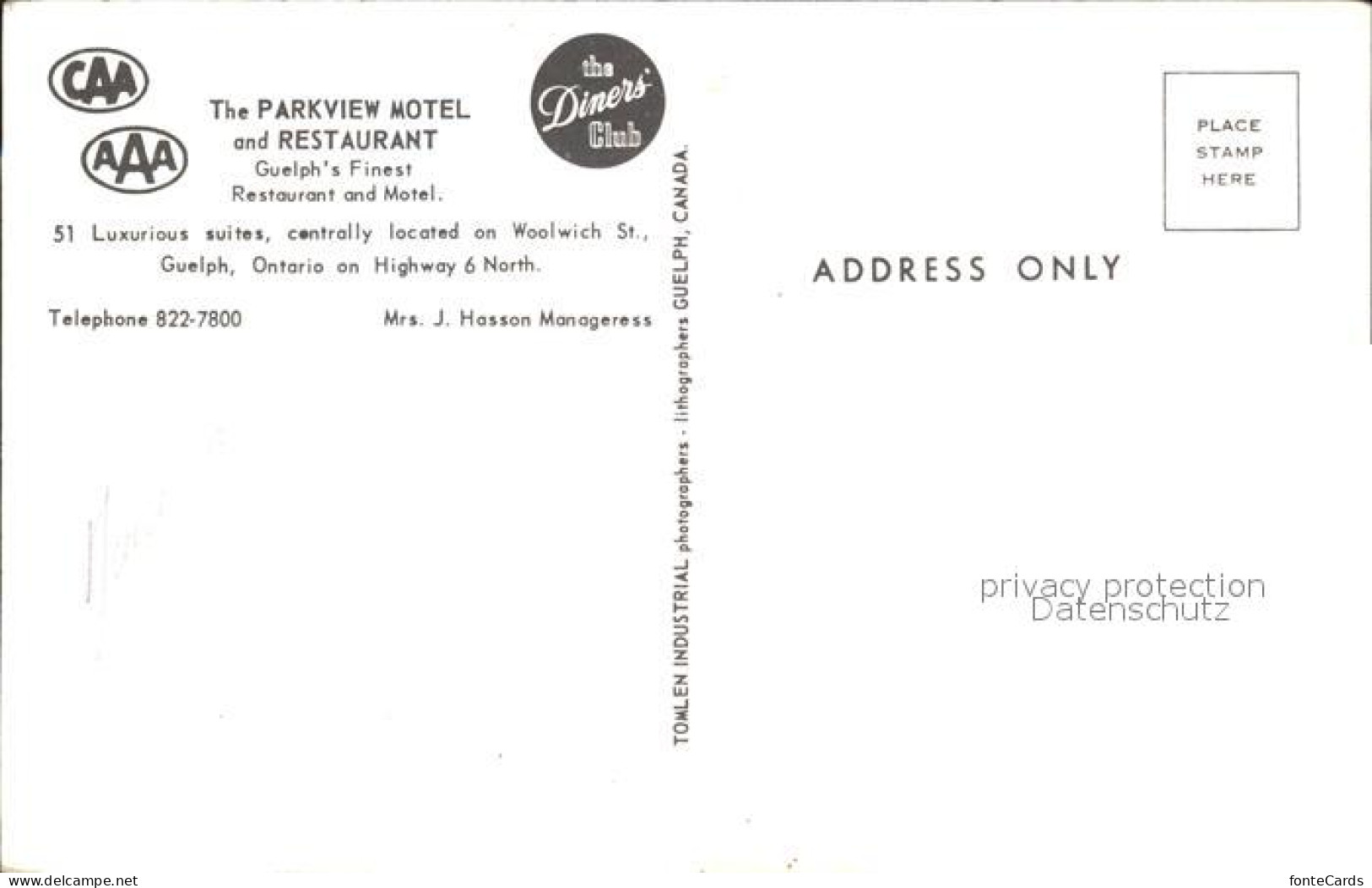 72077849 Guelph Parkview Hotel Restaurant Diners Club Guelph - Ohne Zuordnung
