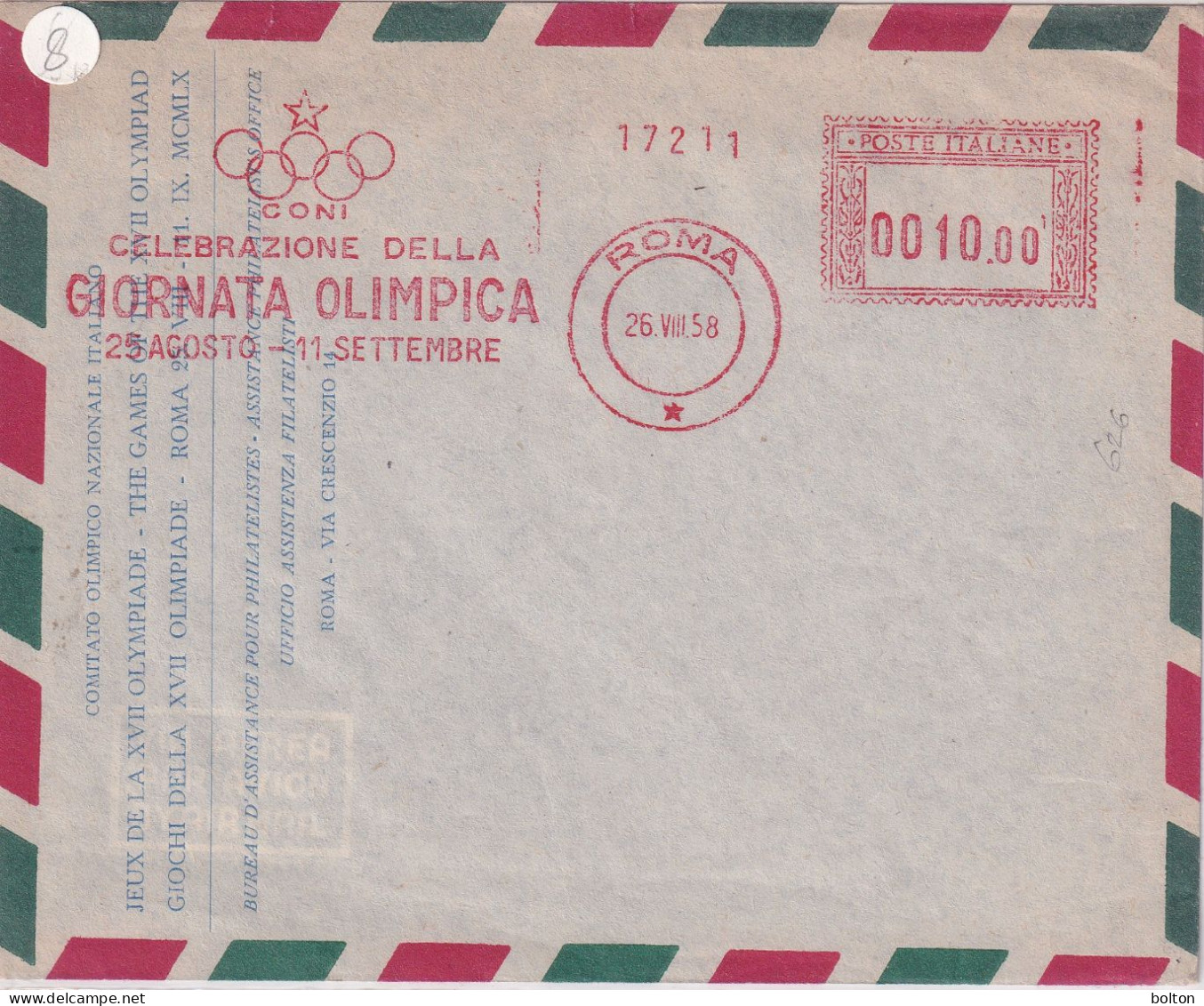 1958  Affrancatura Meccanica Rossa EMA Celebrazione Della Giornata Olimpica - Sommer 1960: Rom