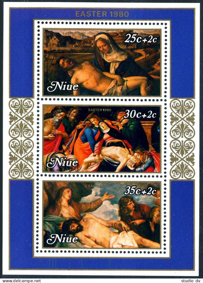 Niue B37, MNH. Michel Bl.28. Easter 1980. Pieta By Bellini, Botticelli, Dyck. - Niue