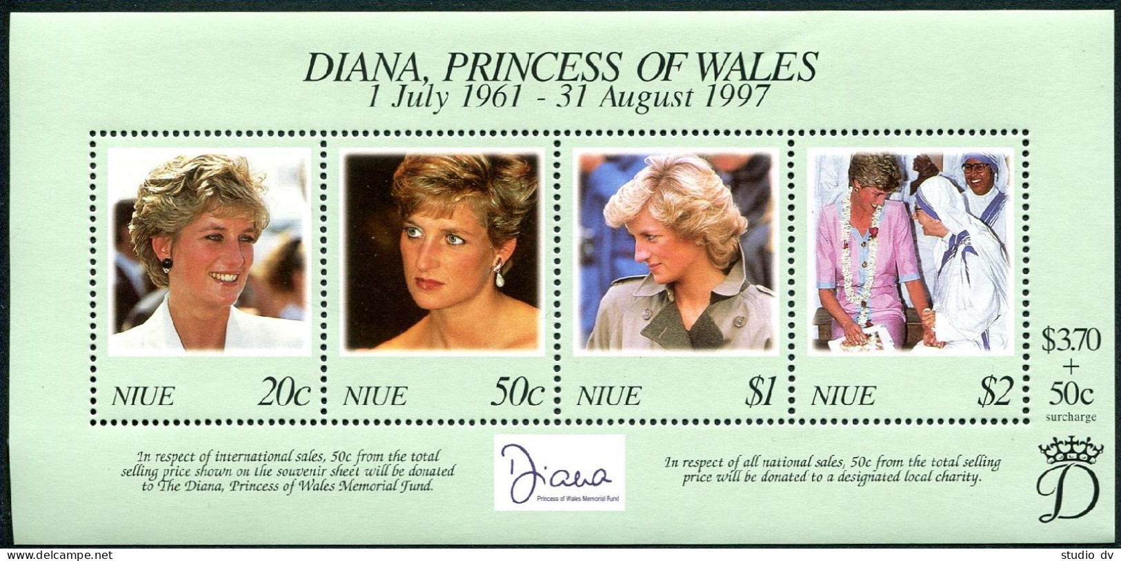 Niue 706 Ad Sheet, MNH. Princess Diana, 1961-1997. Memorial Issue 1998. - Niue