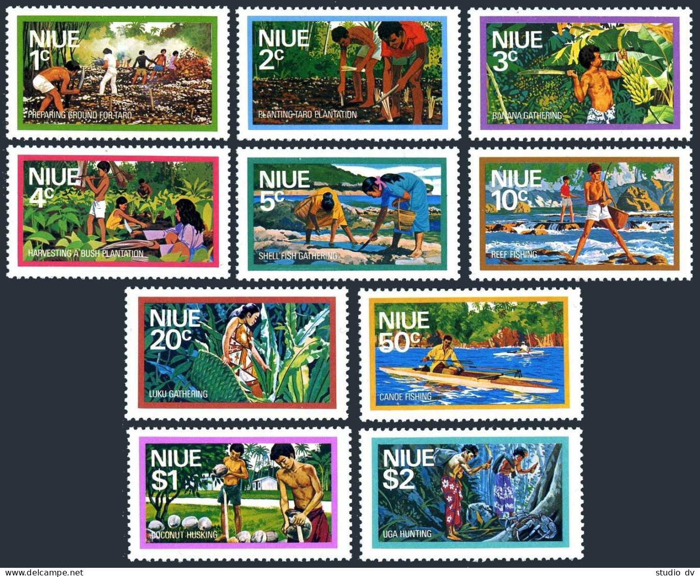 Niue 179-188, Hinged. Mi 156-165. Works On Plantations; Shell Gathering,Fishing, - Niue